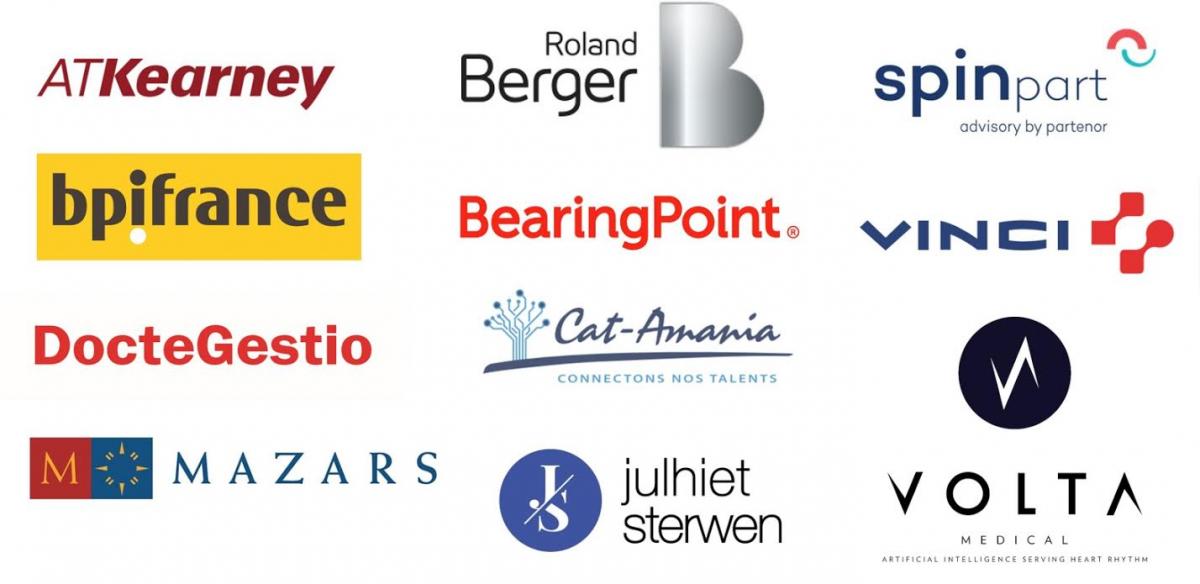 qu'A. T. Kearney, BearingPoint, Bpifrance, Cat-Amania, DocteGestio, Julhiet Sterwen, Mazars, Roland Berger et Vinci.